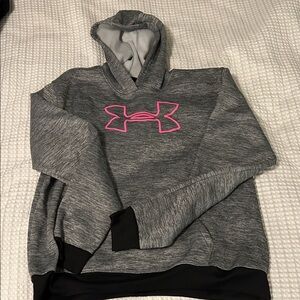 Under Armour Heather Gray Hoodie with Pink Emblem